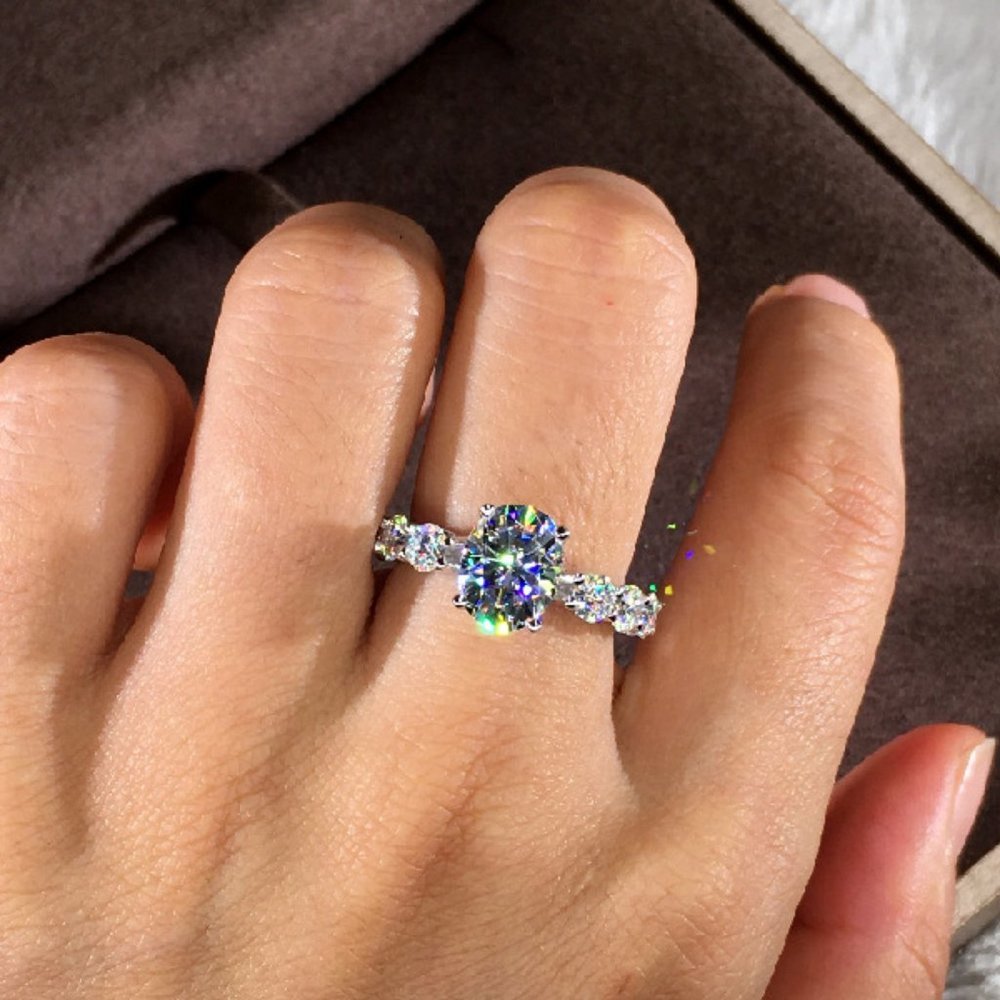 NEW 925 Sterling Silver Oval Cut Diamond Ring D - Picture 2 of 5